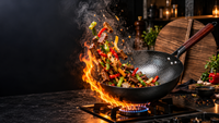 Stir-fry tossed over a high flame in the Hammerwok