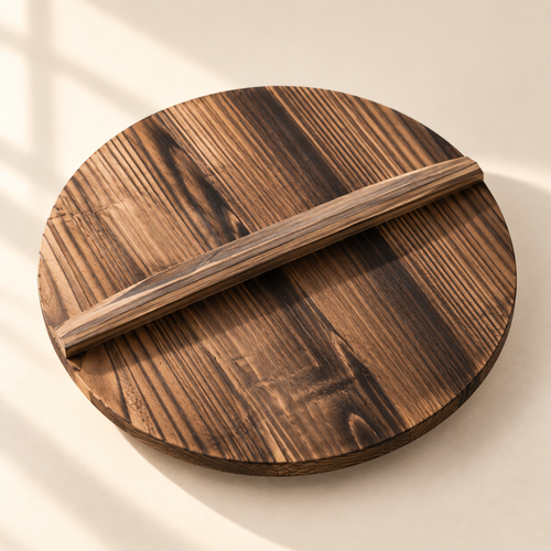 Natural wood wok lid with cross handle